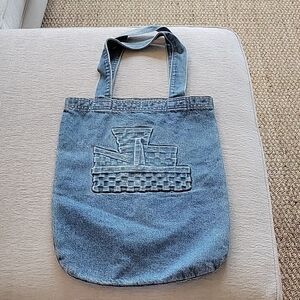 Denim tote bag, embossed basket design, 18.5 x 14.5
